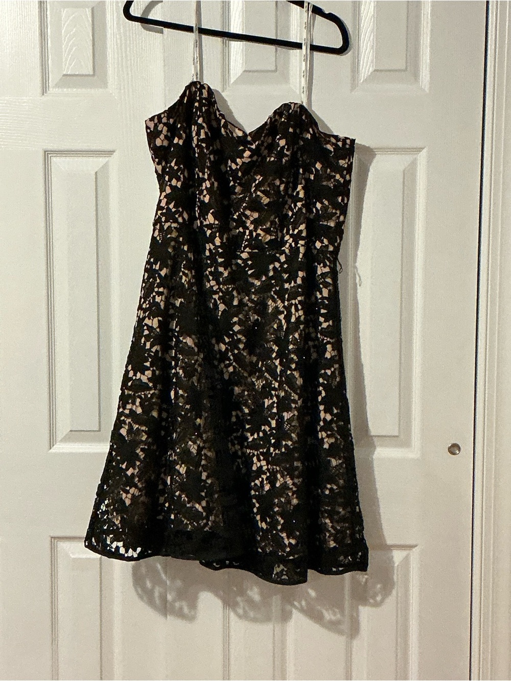 City Chic Black Lace Strapless Dress with Nude Underlay